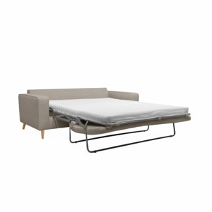 Canapé lit 3 places beige / lin avec matelas 12cm d'épaisseur. fabriqué en France