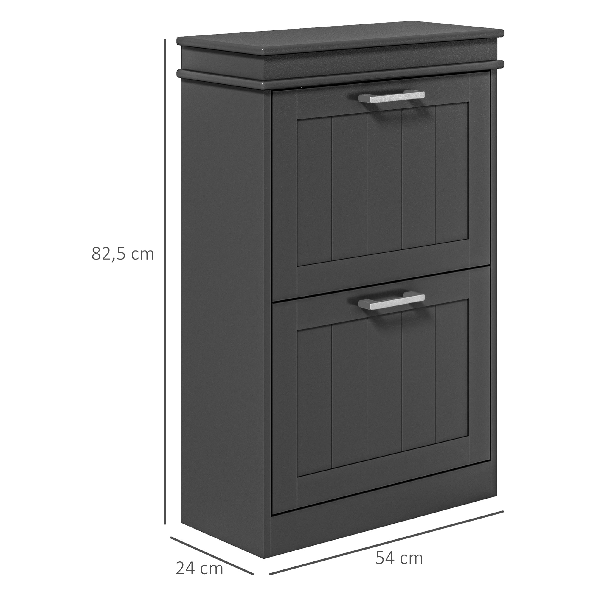 Meuble à chaussures 2 portes abattants 2 étagères poignées métal noir MDF noir