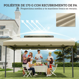 Techo de Repuesto para Cenador, 4x3 m, Cubierta de Repuesto con Doble Techo, 8 Orificios de Drenaje, SOLO Toldo de Recambio para Pabellón Gazebo, Beige