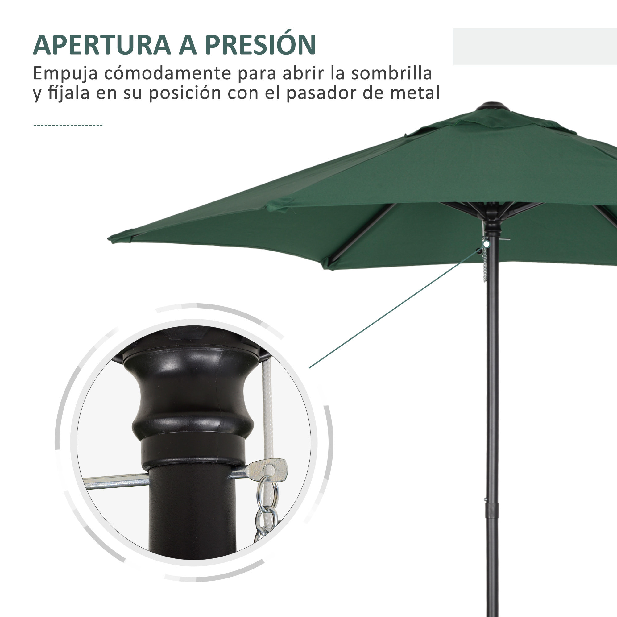 Sombrilla de Jardín Ø2x2 m Parasol Mástil de Aluminio con Techo de Ventilación y Poste Desmontable para Terraza Patio Exterior Verde