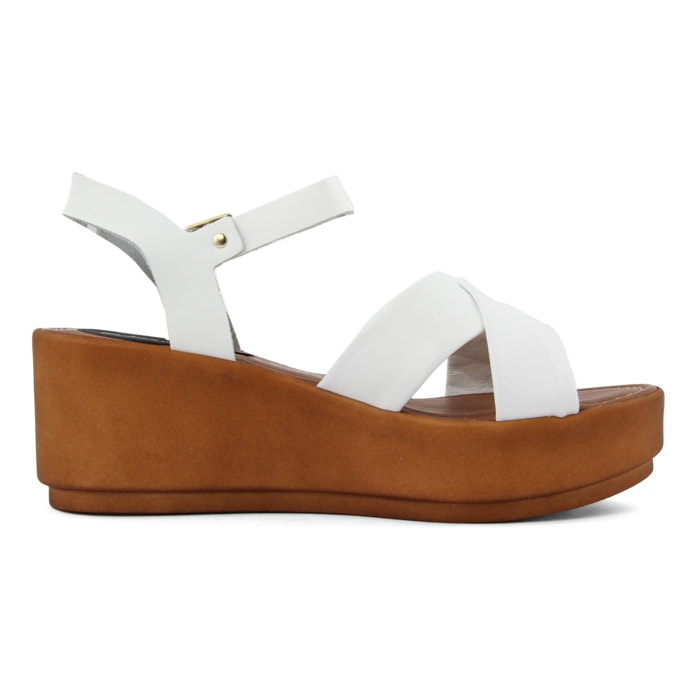 Sandali Donna In Pelle Colore Bianco-Altezza Tacco: 6,7 cm