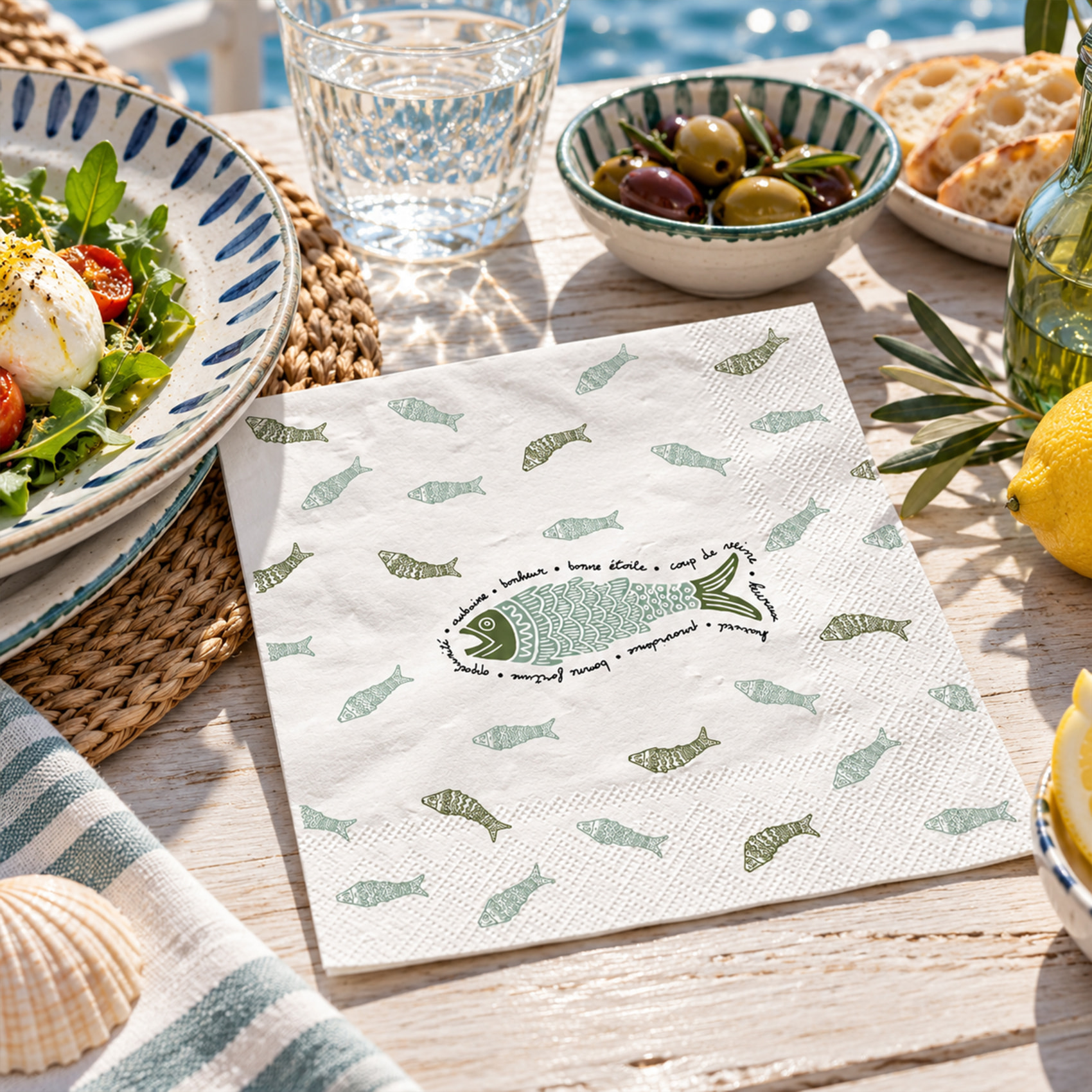 Lot de 20 serviettes en papier motif poisson - Bleu