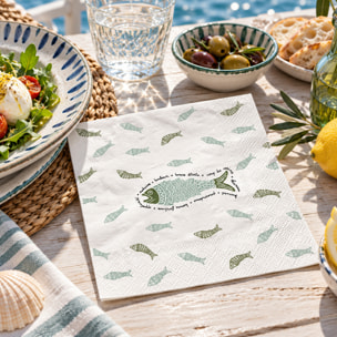 Lot de 20 serviettes en papier motif poisson - Bleu