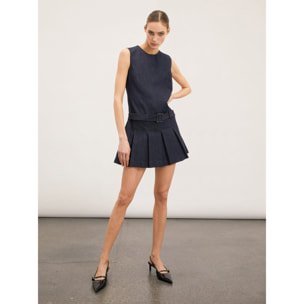 Motivi - Vestito mini in denim con gonna a pieghe - Blu