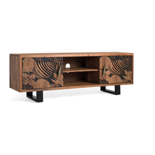Meuble TV en bois d'acacia 160 cm style ethnique moderne