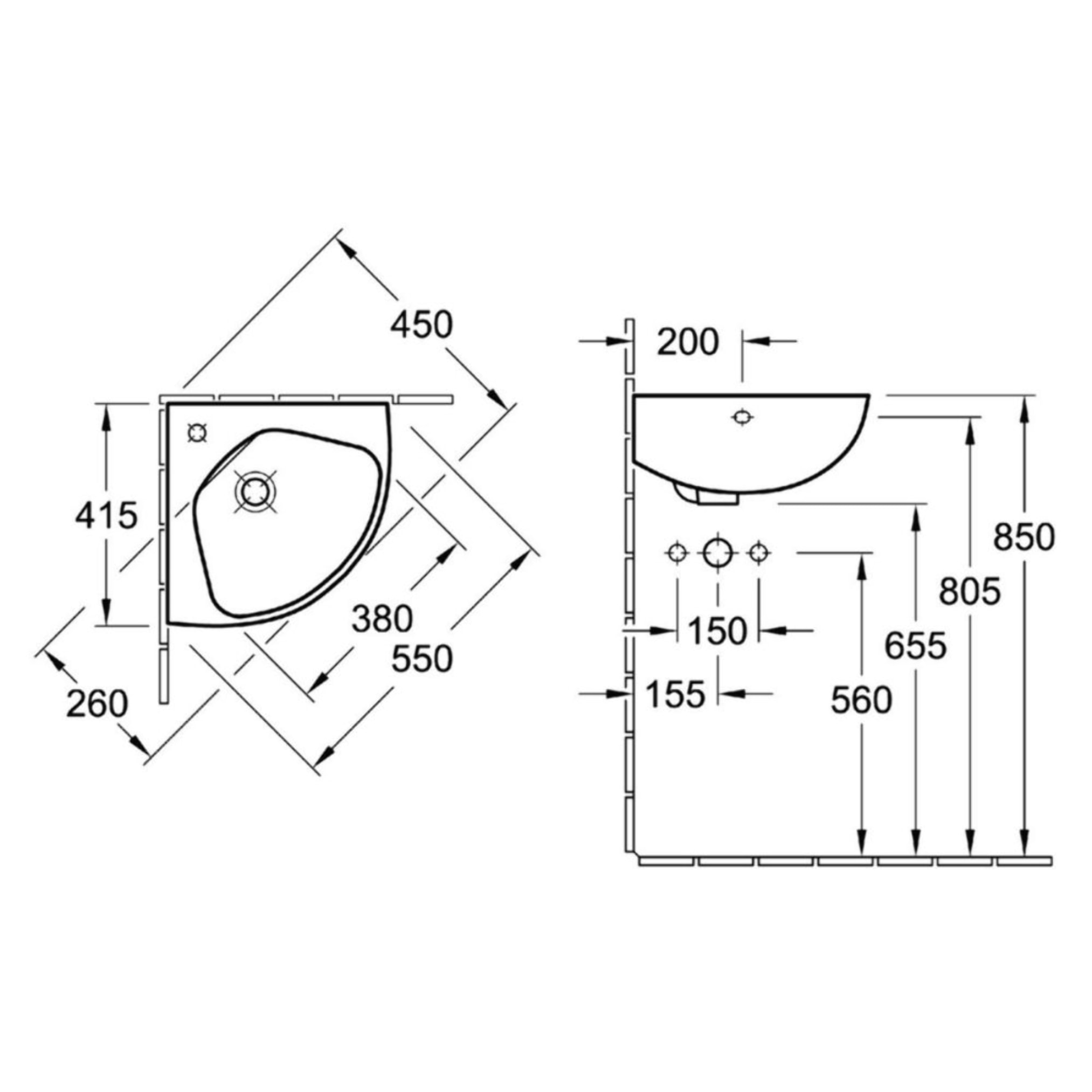 Lave-mains d'angle compact 41,5x41,5cm O.Novo blanc