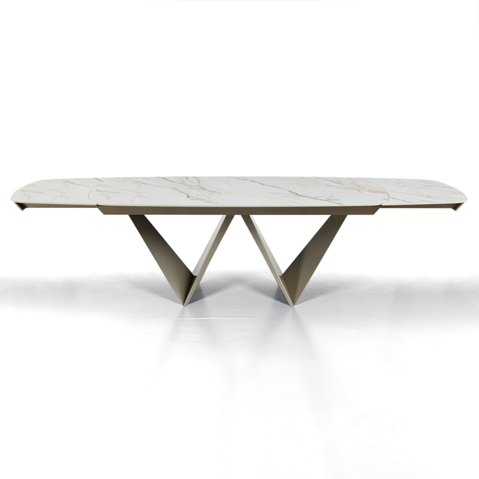 Table à manger extensible Tomasucci CLEFT EVO, en céramique, marbre onyx, platine, 200/250/300 × 100 × 76,5 cm