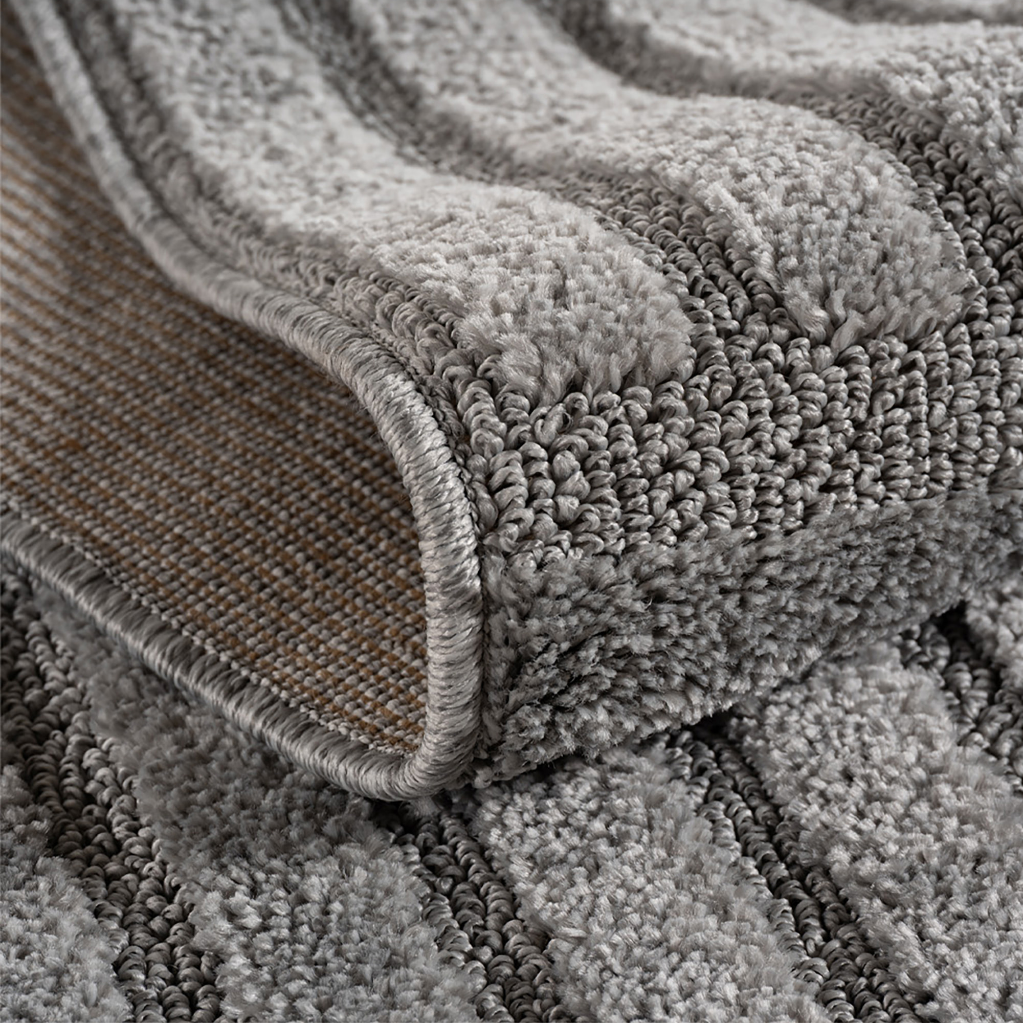 TURIN - Tapis rond moderne à motif graphique en relief gris