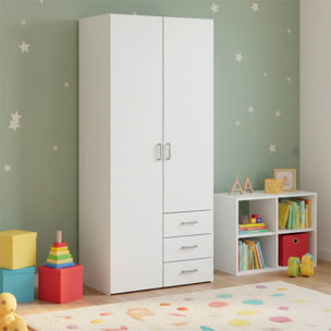 Armadio Con 2 Ante e 3 Cassetti Armadietto Multiuso Design Moderno Salvaspazio Vano Con Barra Appendiabiti E Ripiani 77.6 x 49.5 x 175.4 Cm Bianco