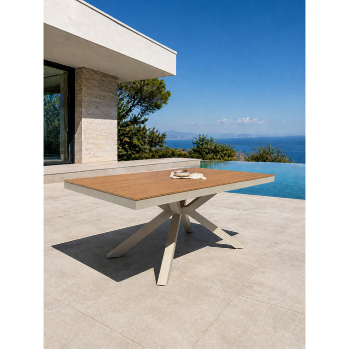 LAMU - Table de jardin en alu plateau polywood  aspect bois - Grège