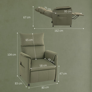 Sillón Relax Reclinable Eléctrico Sillón Reclinable Silencioso con Función Memoria Reposapiés Mando a Distancia Bolsillos Laterales Tela Apto para Mascotas para Dormitorio Salón Verde Oscuro