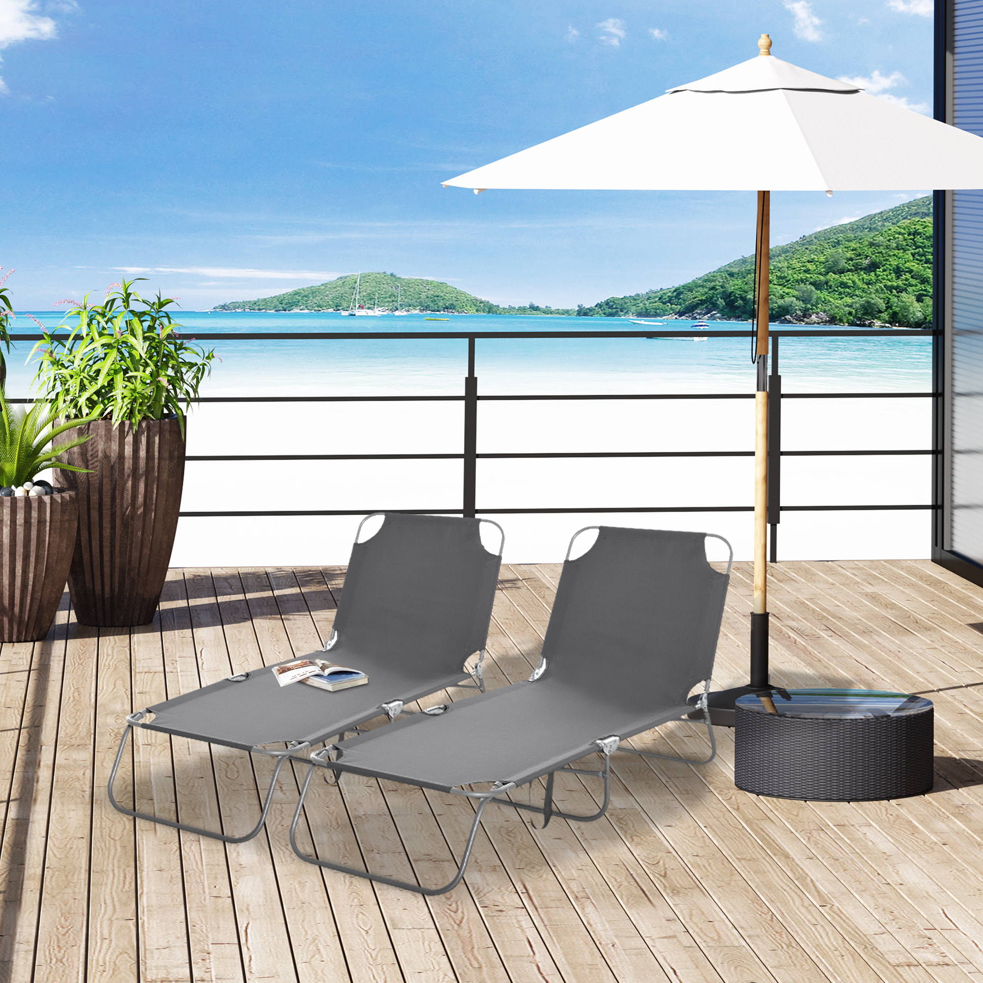 Conjunto de 2 Tumbonas Plegables Tumbonas de Jardín con Respaldo Ajustable en 5 Posiciones Carga 120 kg para Terraza Piscina Playa 187x55x24 cm Gris
