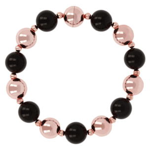 Bracciale con Bead Lucide e Pietra Naturale Onice Nero Sfaccettato