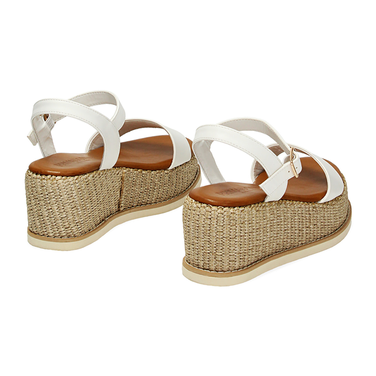 Zeppe bianche, platform rafia 6,5 cm