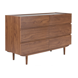 Commode finition bois foncé noyer 6 tiroirs L120 cm SANAA