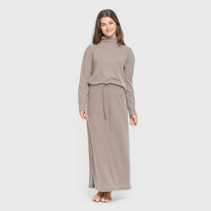 Falda midi rib canalé mujer