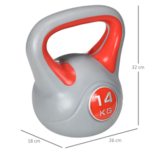 Pesa Rusa 14 kg Kettlebell Revestimiento de PU y Relleno de Arena Mango Ancho para Entrenamiento Culturismo en Casa Gimnasio 26x18x32 cm Rojo y Gris