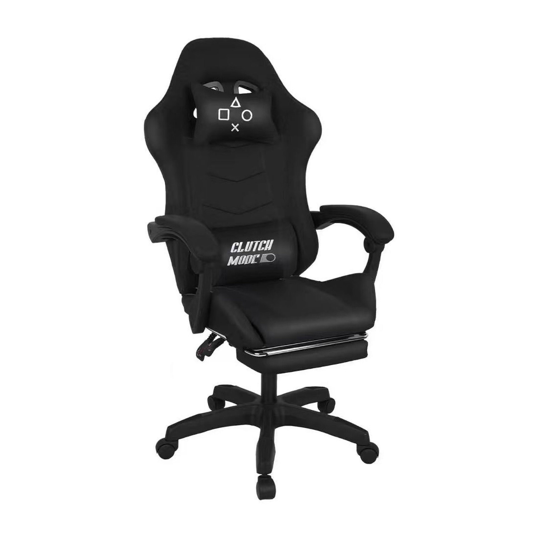 Clutch - Sedia da Gaming Ergonomica con Cuscino Lombare Poggiatesta e Poggiapiedi in PVC Nera