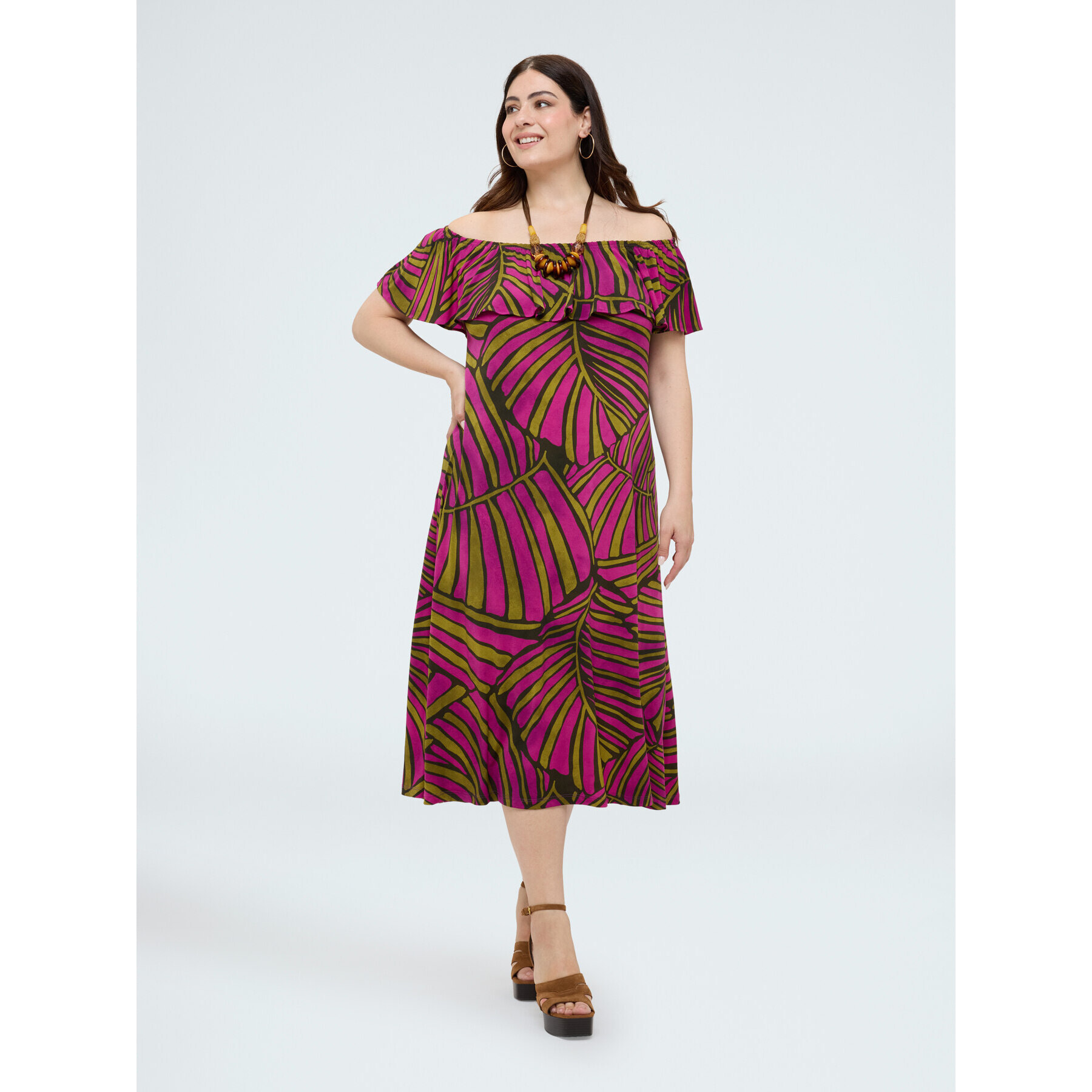 Fiorella Rubino - Vestido Chill off shoulder con estampado - Fuchsia