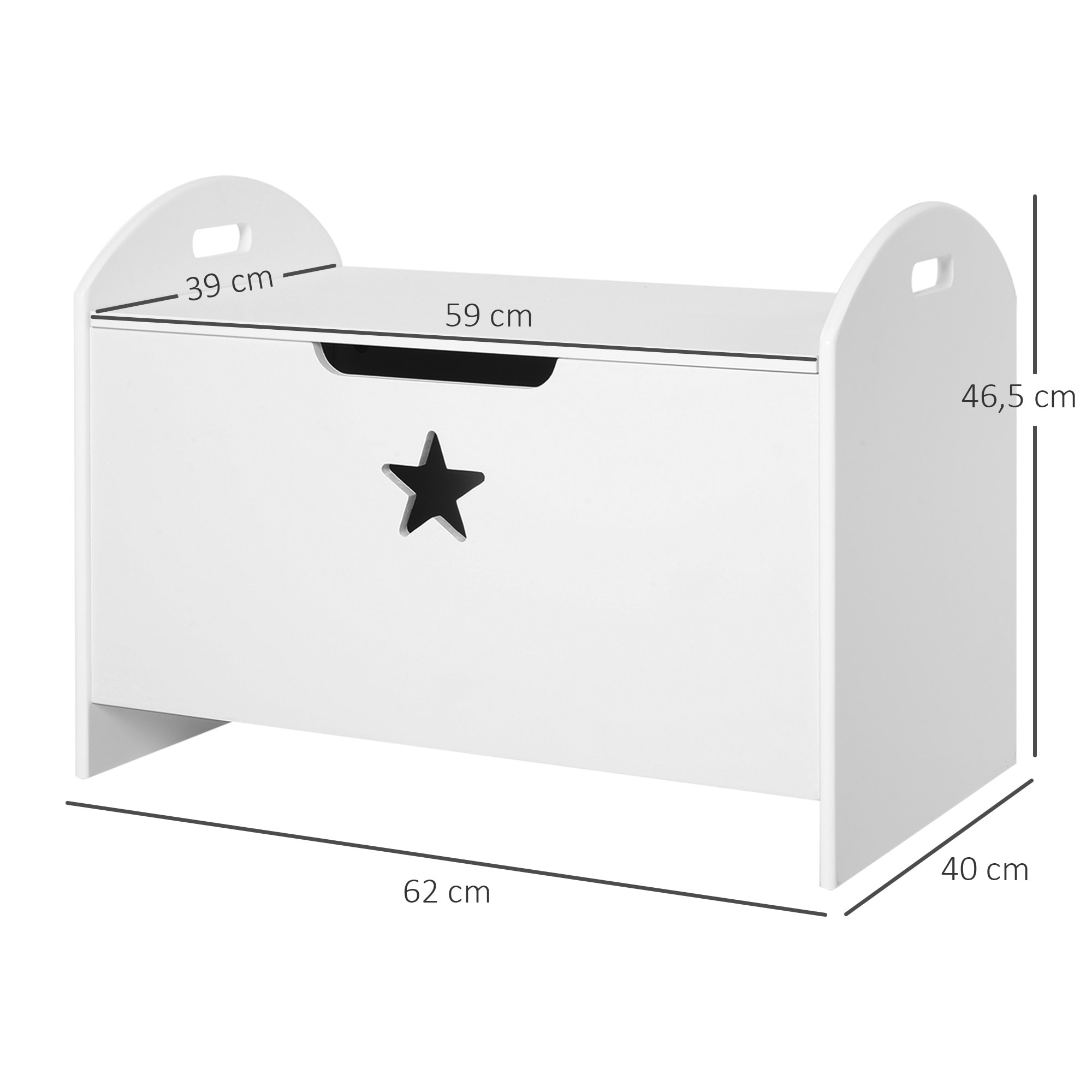 HOMCOM Coffre malle de rangement coffre à jouets dim. 62L x 40l x 46H cm MDF blanc