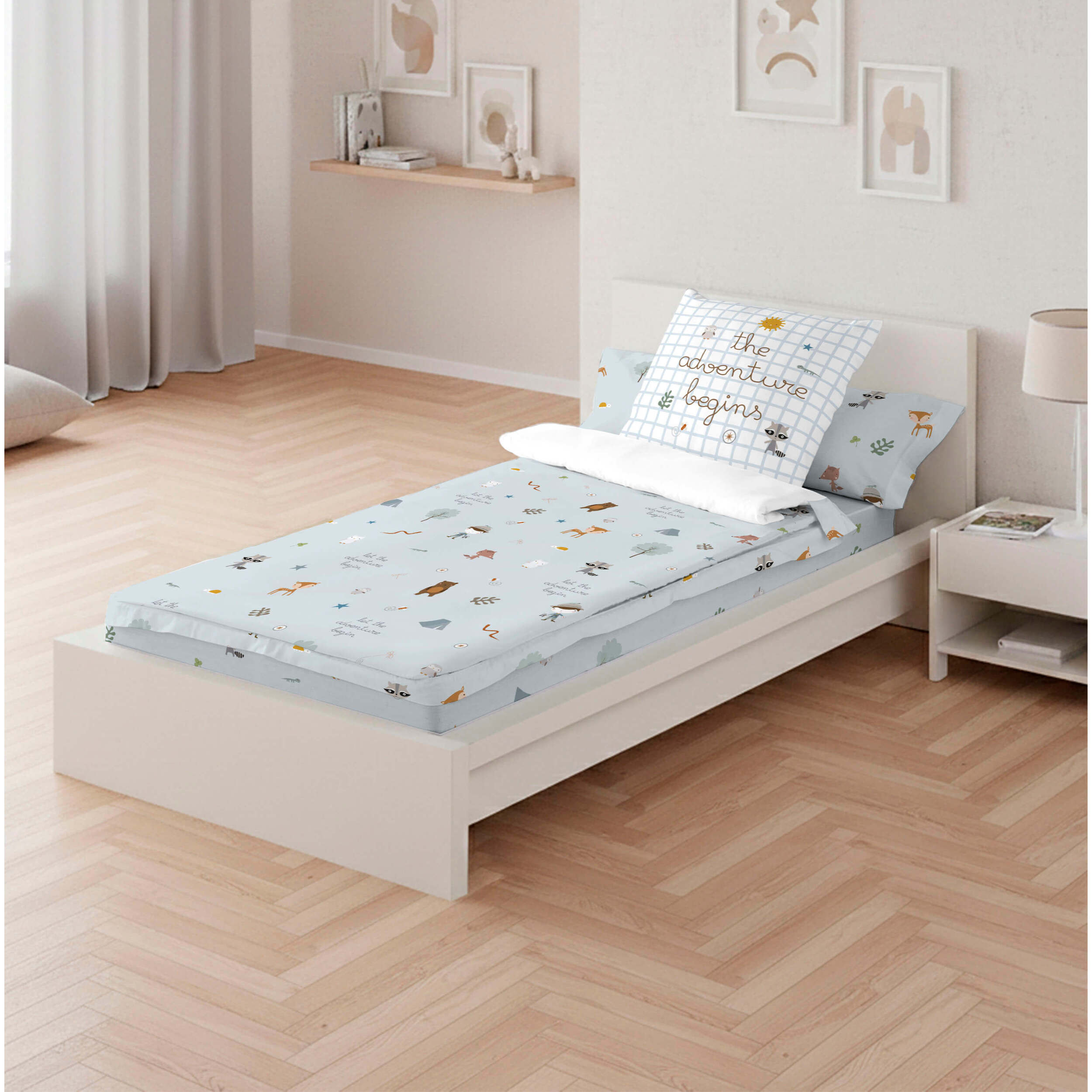 Saco Nórdico Estampado - Infantil - Con cremallera - Incluye 1 Funda de Almohada - 100% Algodón - Aventura Bosque