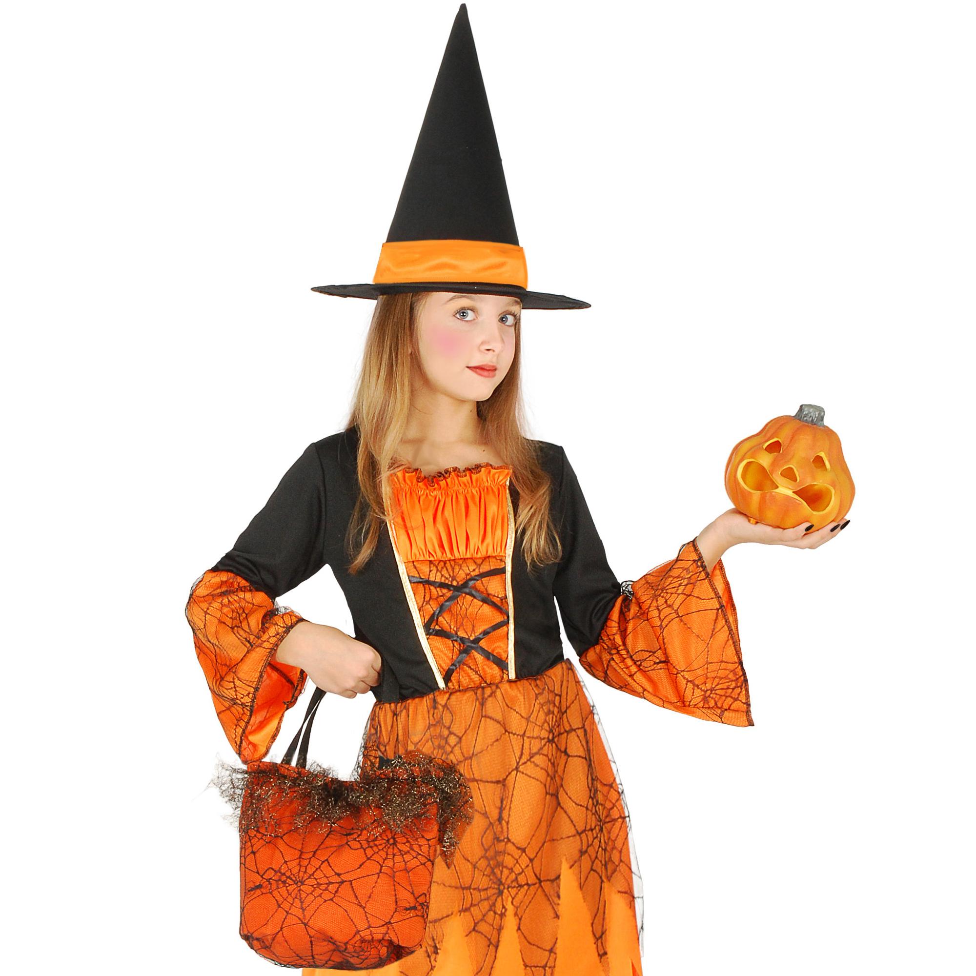 Strega Delle Zucche Costume Halloween Con Borsa Lusso In Pizzo Bambina