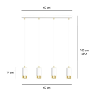 Lampada a sospensione Fumiko in acciaio bianco e oro
