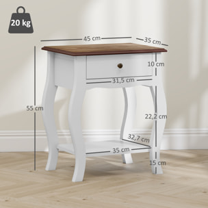 Pack de 2 Mesitas de Noche Mesillas de Noche Dormitorio con Cajón Estante Abierto y Tapa Efecto Roble Estilo Francés para Salón 45x35x55 cm Blanco y Roble