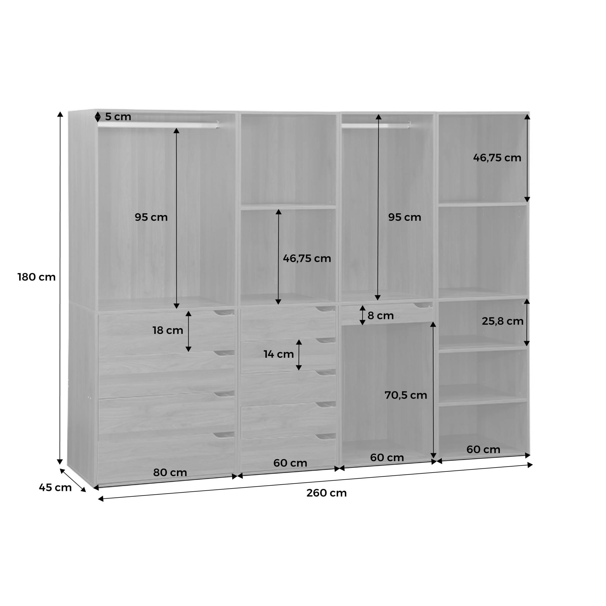 Kit dressing modulable avec 4 éléments. naturel. panneaux stratifiés