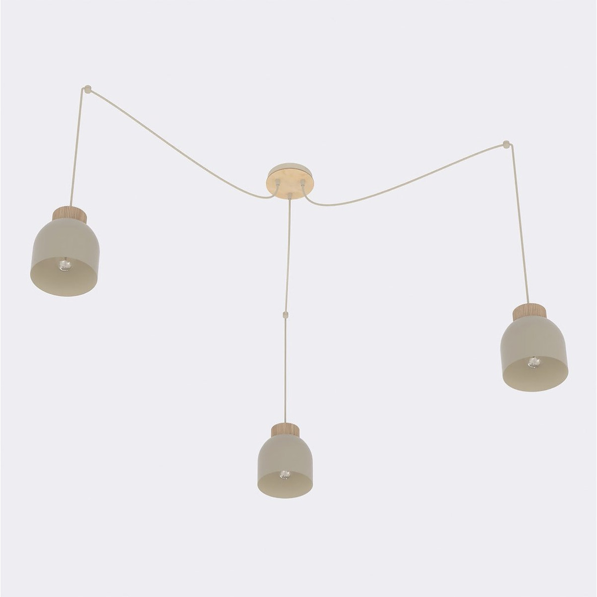 Lampada a sospensione KRU in acciaio beige e legno naturale