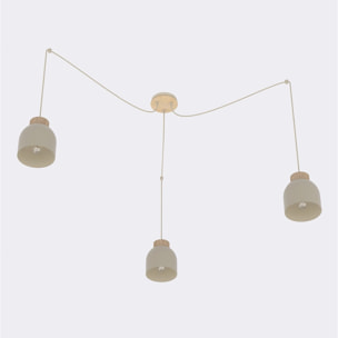 Lampada a sospensione KRU in acciaio beige e legno naturale