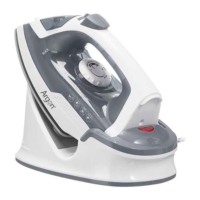 Ferro da stiro senza fili grigio con piastra in ceramica, 1600W di potenza e capacità di 170ml.