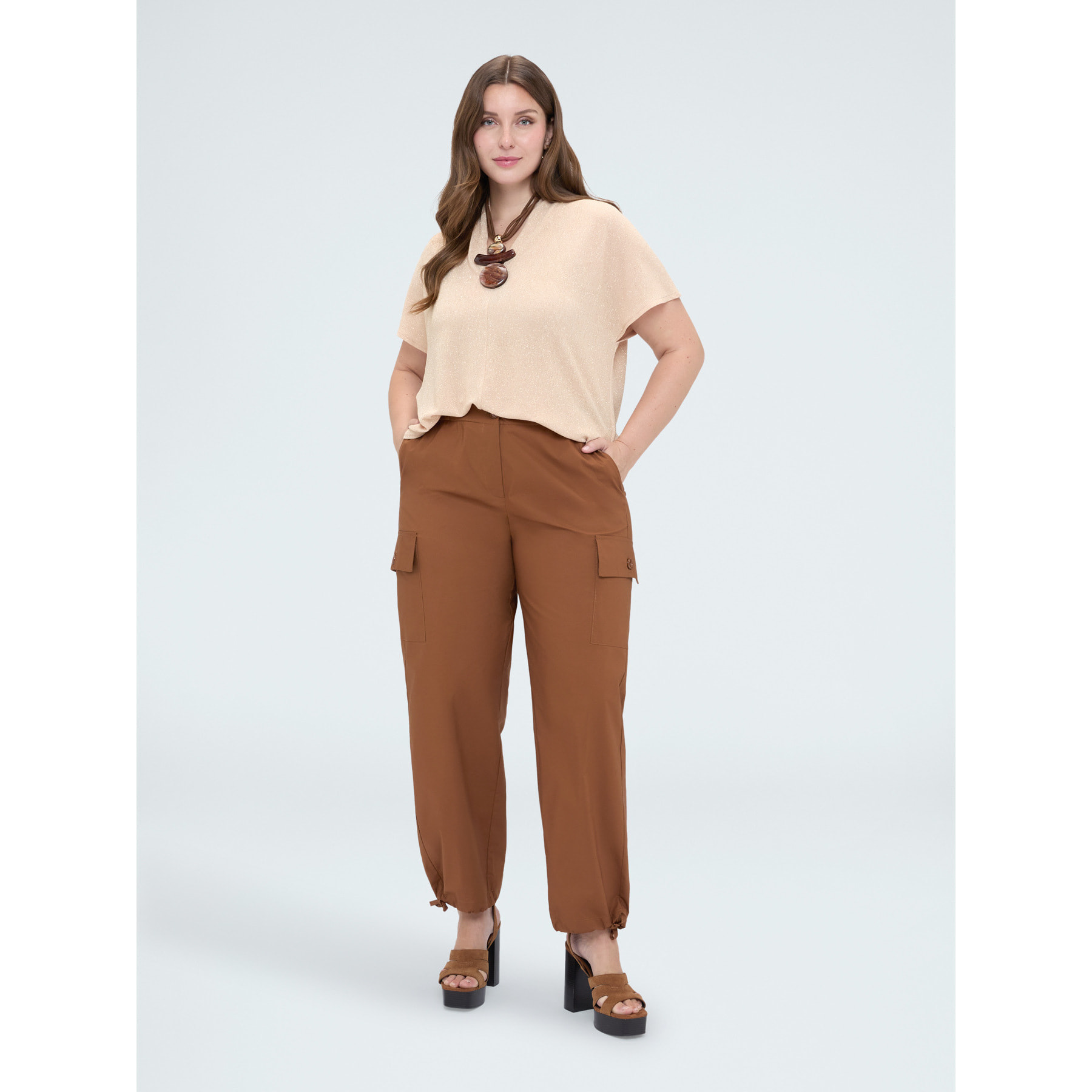 Fiorella Rubino - Pantaloni cargo in cotone - Marrone