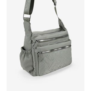 Bolso bandolera taupe con cremallera y cosido de corazones