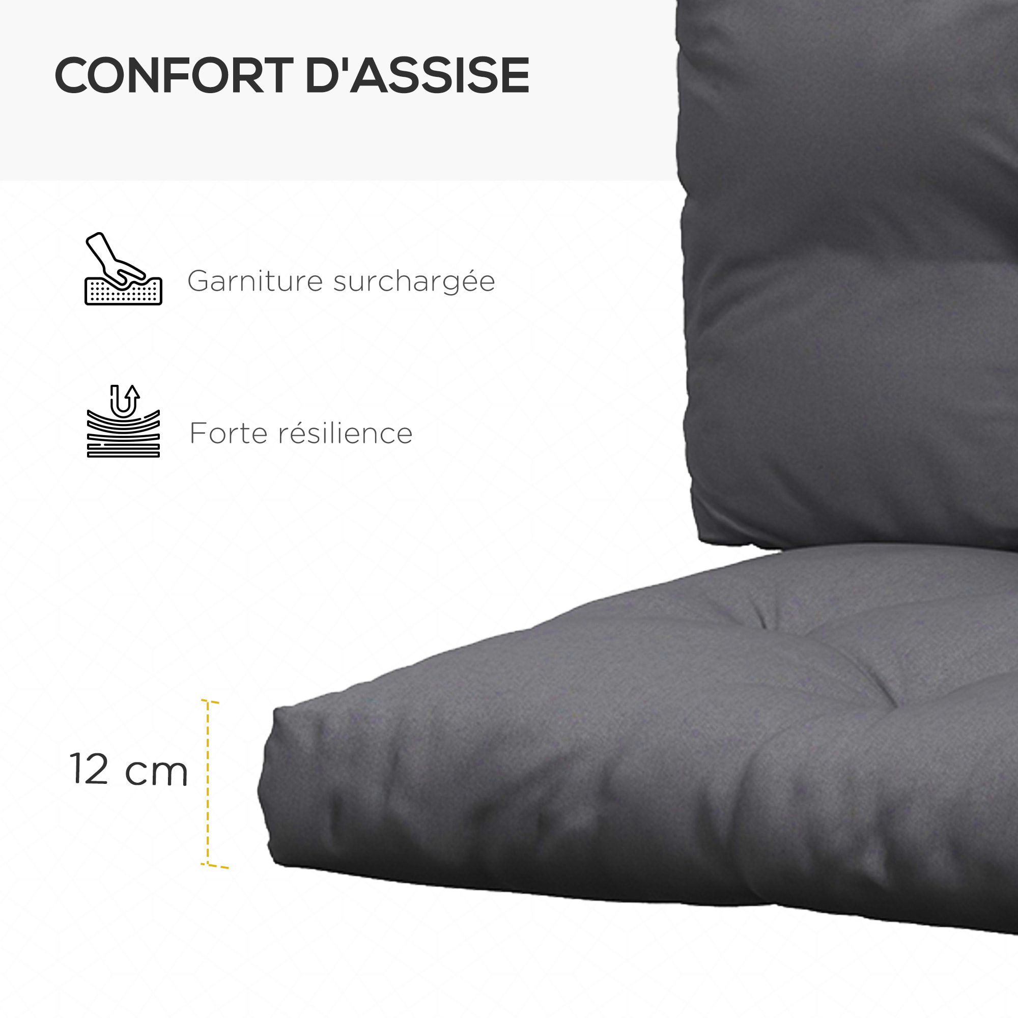 Ensemble de 3 coussins d'extérieur assise dossier latéral canapé gris