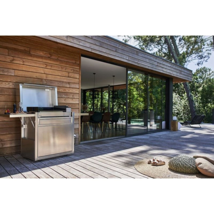 Chariot Plancha FORGE ADOUR CH PIF 75 en inox fermé compatible plancha Premium 75