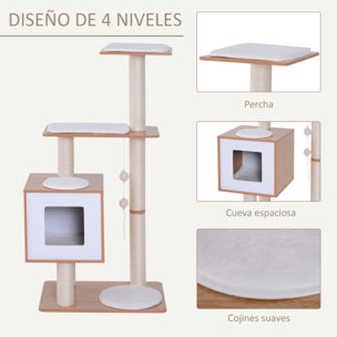 árbol Rascador para Gatos de Madera 71,5x49,5x120 cm con Cueva y Postes de Sisal