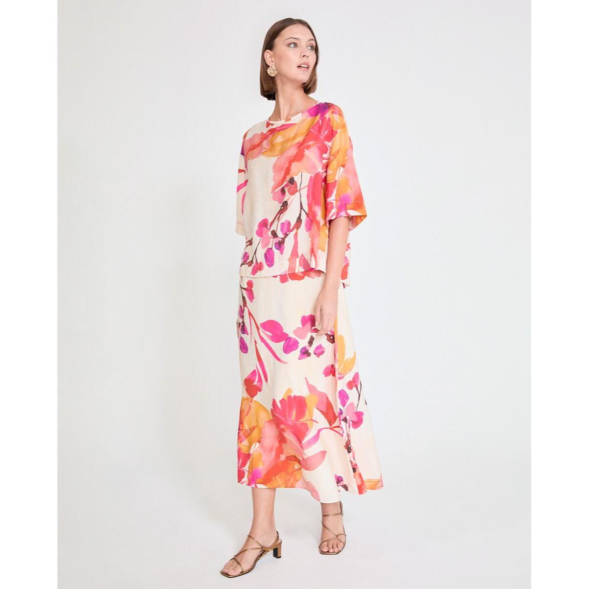 Blusa a maniche corte con stampa floreale