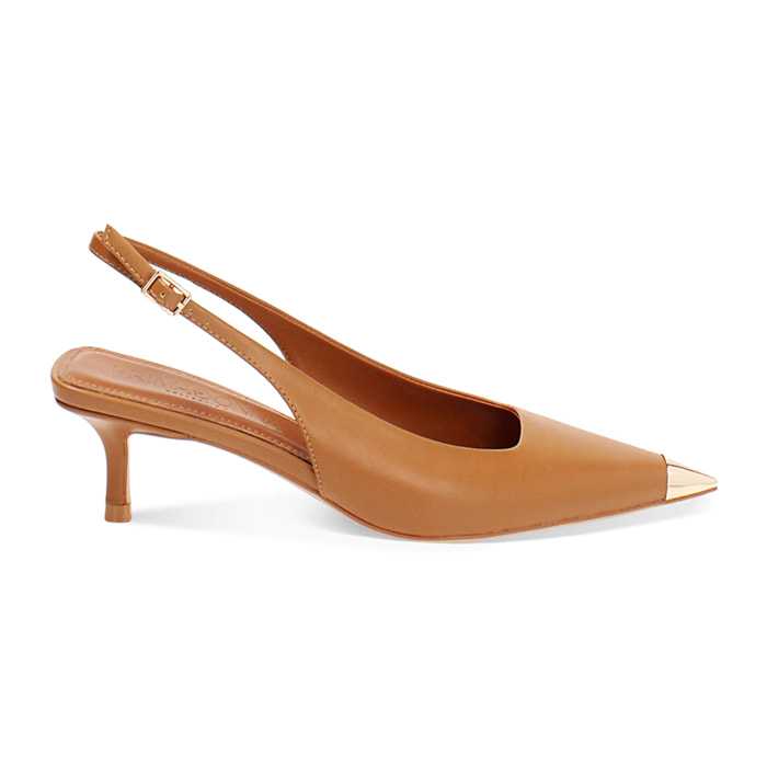 Décolleté slingback donna cognac, tacco 5,5 cm
