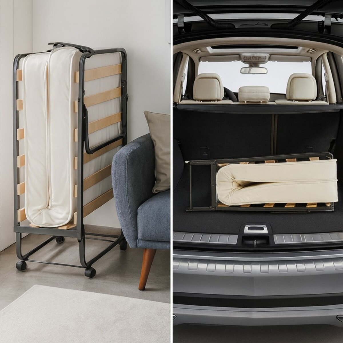 Lit d’appoint pliant à roulettes avec matelas