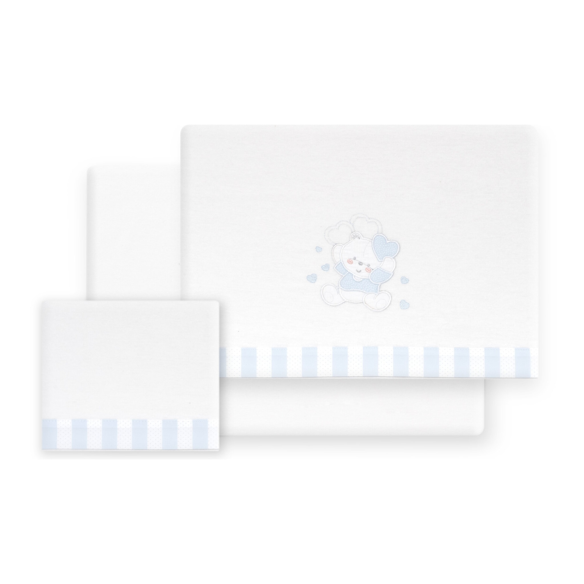 Triptico Coche Franela D. Algodon Oso Corazones Bco/Azul