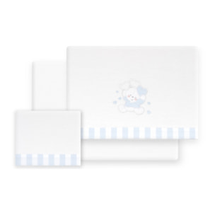 Triptico Coche Franela D. Algodon Oso Corazones Bco/Azul