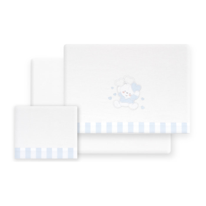 Triptico Coche Franela D. Algodon Oso Corazones Bco/Azul