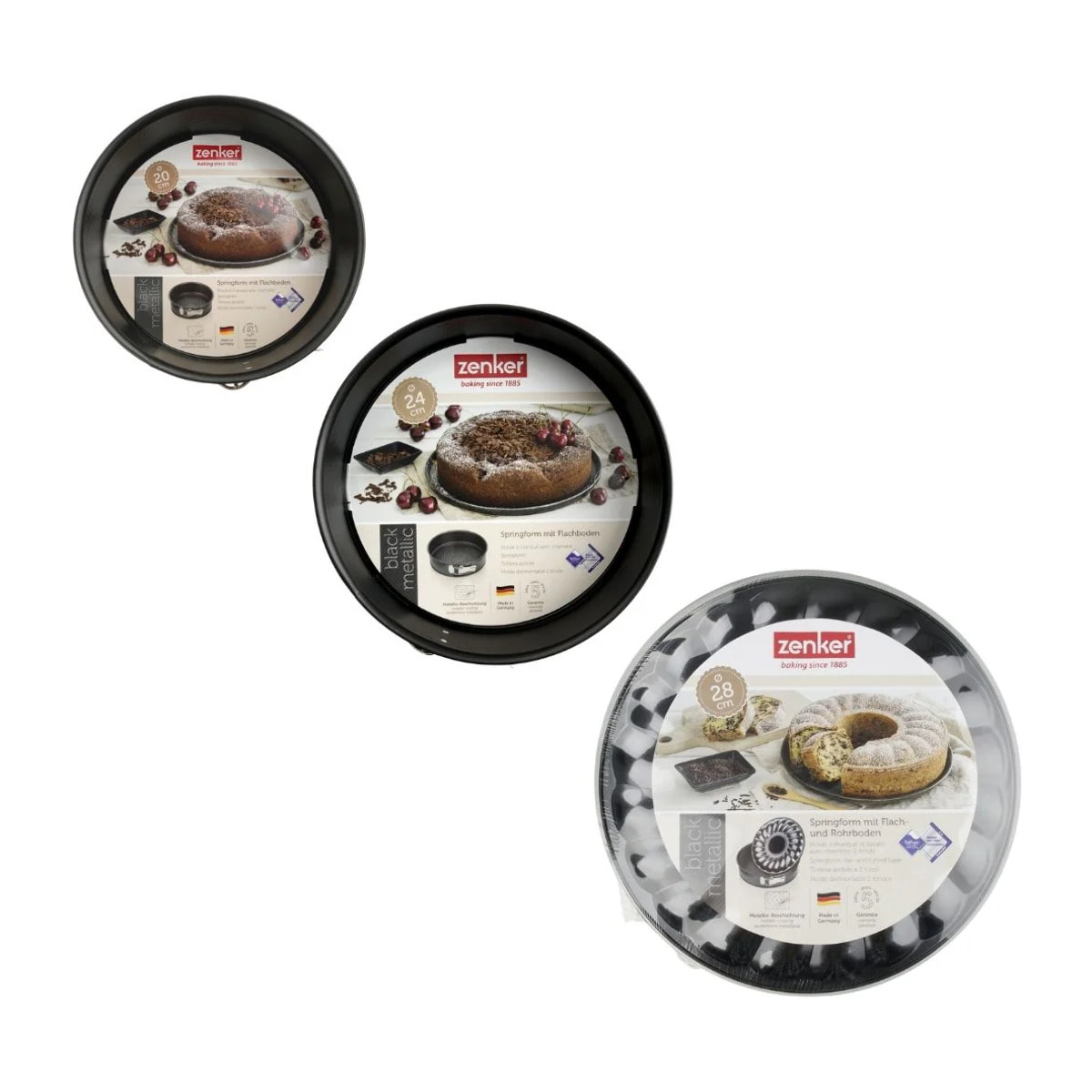 Set de 2 moules à manqué et 1 moule à manqué et savarin diamètres 20, 24 , 28 cm Zenker Black Metallic