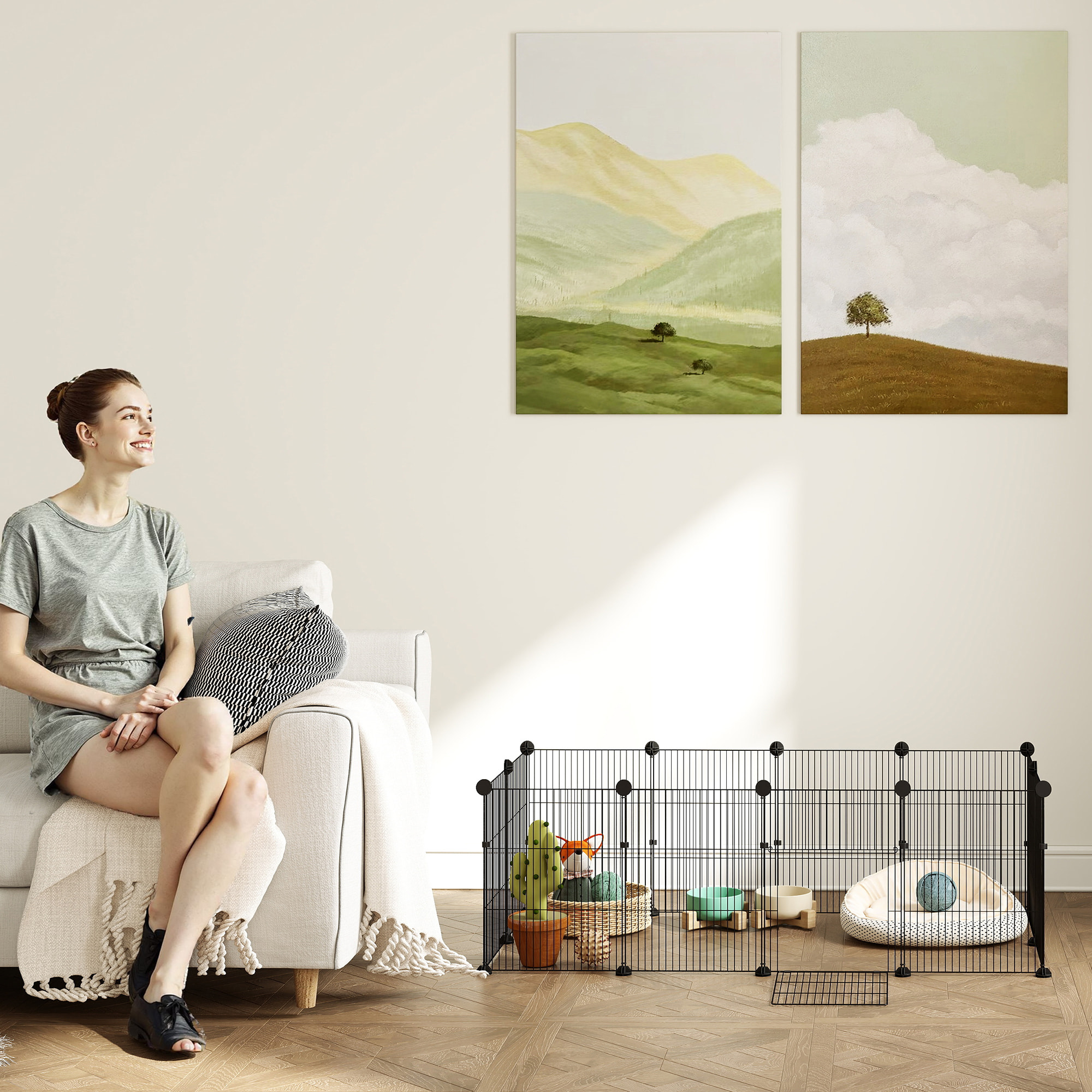 Valla Metálica para Mascotas de 12 Paneles, Jaula para Animales Pequeños, Forma Personalizable, Alfombrilla Impermeable, Parque para Cobayas, Erizos, 120x60x40 cm, Negro