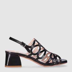 Sandalias de Piel Sintética - Negro - Tacón: 5 cm