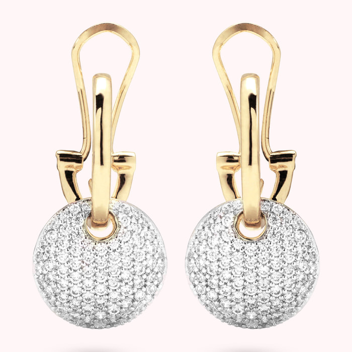 Orecchini Pendenti Golden con Tondo Pavé in Cubic Zirconia