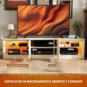 Mueble de TV Moderno Mueble de TV para Salón con Luces LED RGB Puertas con Cierre Lento y Estantes de Vidrio Abiertos Mueble para Televisión de 75 Pulgadas 180x35x45 cm Roble