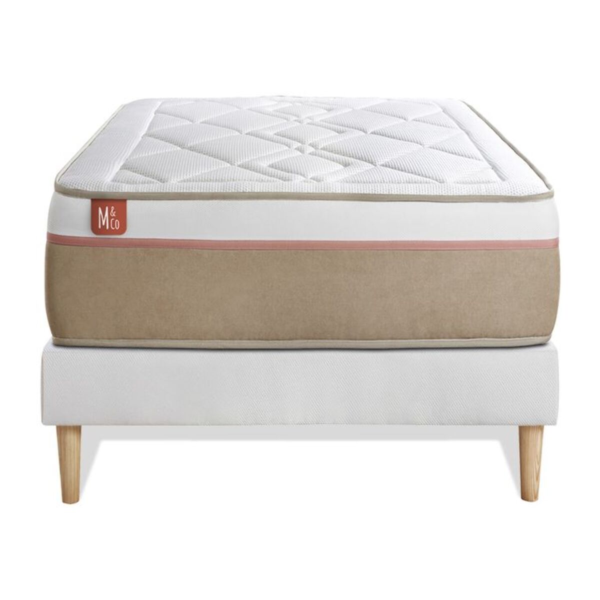 Ensemble Matelas Le Soyeux - 24cm - Ressorts ensachés et mémoire de forme - Equilibré - Sommier kit Blanc