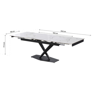 Table à manger extensible en céramique 6 à 10 personnes "Silence" - Blanc marbré gris